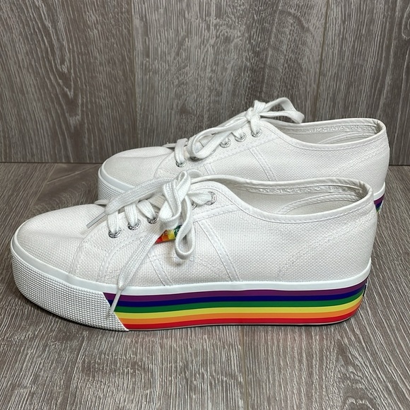 SUPERGA 2790 Rainbow Pride Platform Lace Up Canvas Sneakers 9.5 - Picture 1 of 15